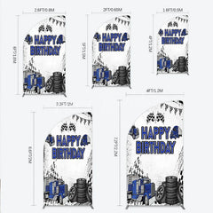Lofaris Blue Semi Truck Happy Birthday Half Moon Arch Backdrop Checkered Flag Transportation