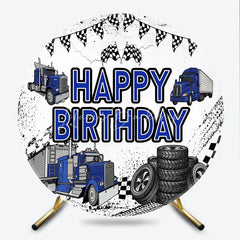 Lofaris Blue Semi Truck Round Backdrop Transportation Birthday Party Tire Photography Background