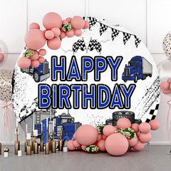 Lofaris Blue Semi Truck Round Backdrop Transportation Birthday Party Tire Photography Background