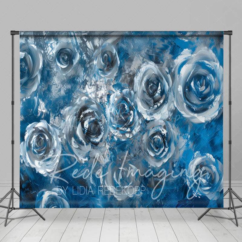 Lofaris Blue Silver Abstract Butterfly Room Set Backdrop