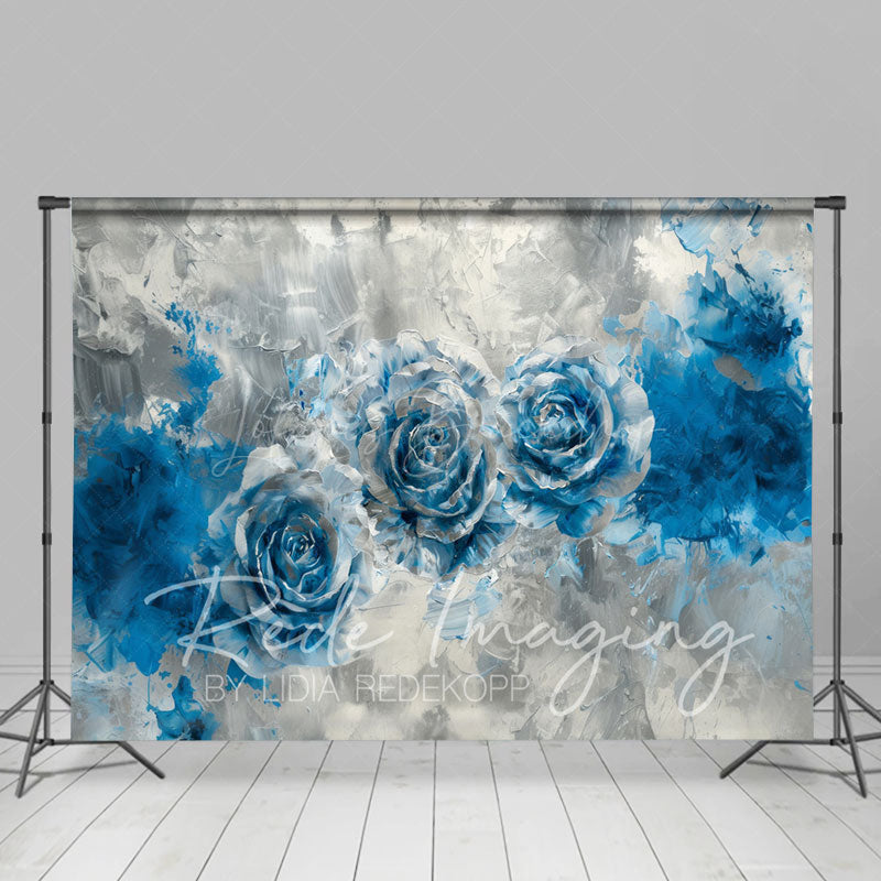 Lofaris Blue Silver Abstract Butterfly Room Set Backdrop