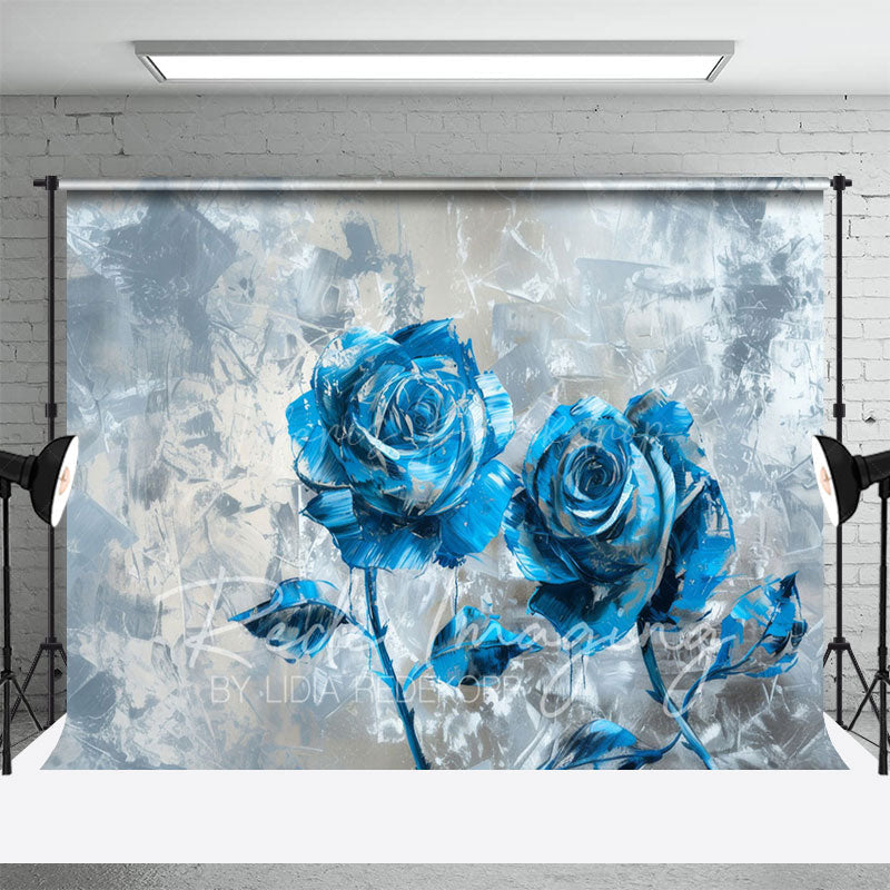 Lofaris Blue Silver Abstract Floral Fine Art Photo Backdrop