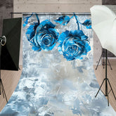 Lofaris Blue Silver Abstract Floral Fine Art Sweep Backdrop