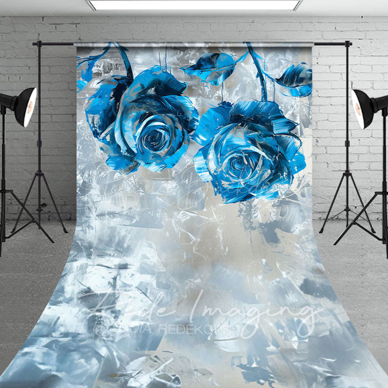 Lofaris Blue Silver Abstract Floral Fine Art Sweep Backdrop