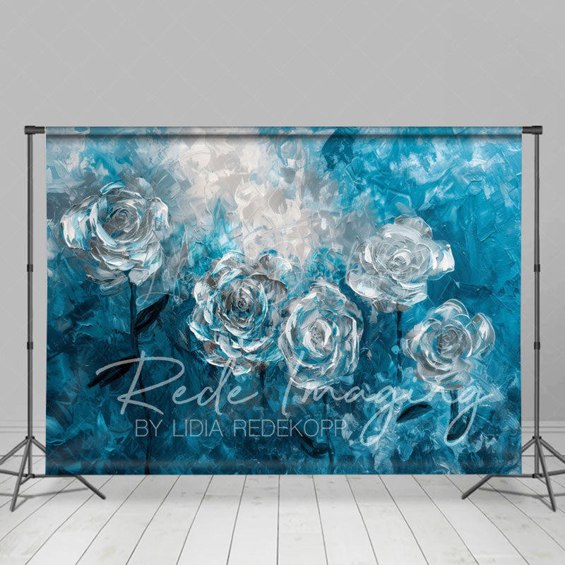 Lofaris Blue Silver Abstract Floral Photography Backdrop