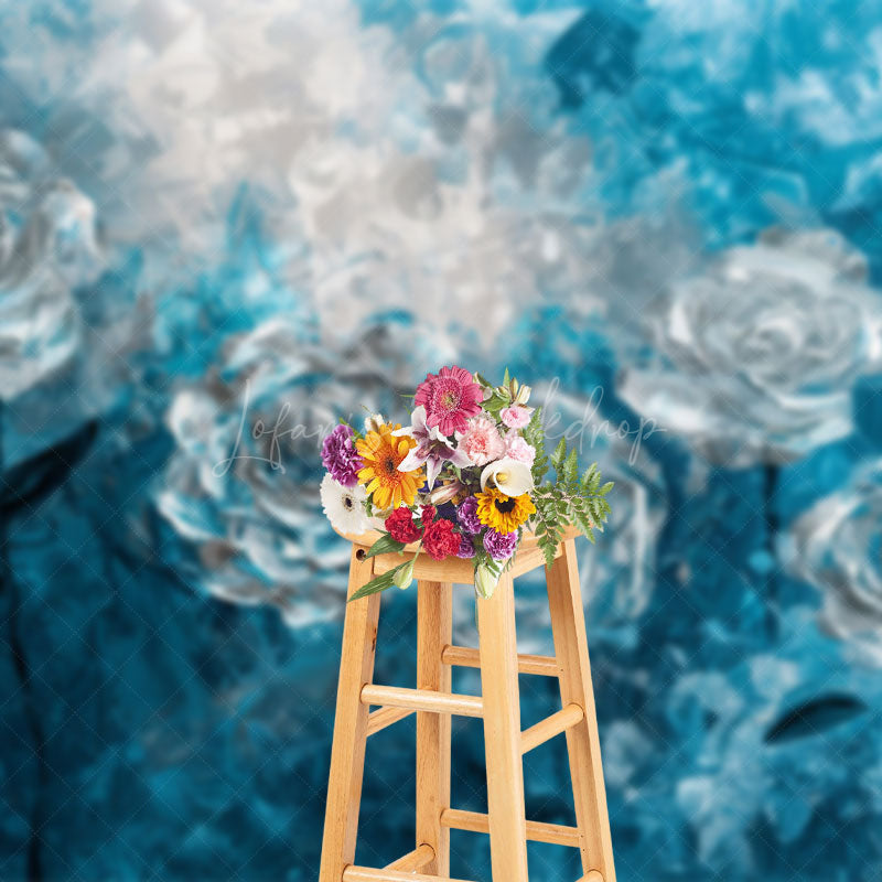 Lofaris Blue Silver Abstract Floral Photography Backdrop