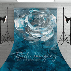 Lofaris Blue Silver Abstract Floral Sweep Photo Backdrop