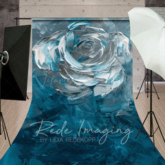 Lofaris Blue Silver Abstract Floral Sweep Photo Backdrop