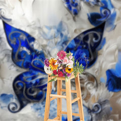 Lofaris Blue Silver Artistic Abstract Butterfly Photo Backdrop