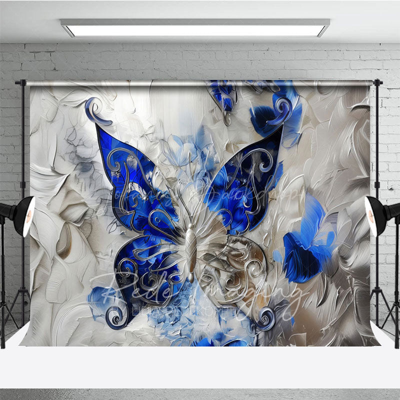 Lofaris Blue Silver Artistic Abstract Butterfly Photo Backdrop