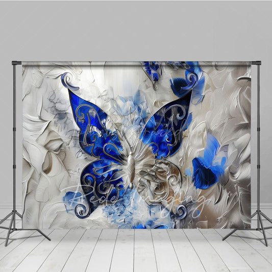 Lofaris Blue Silver Artistic Abstract Butterfly Photo Backdrop