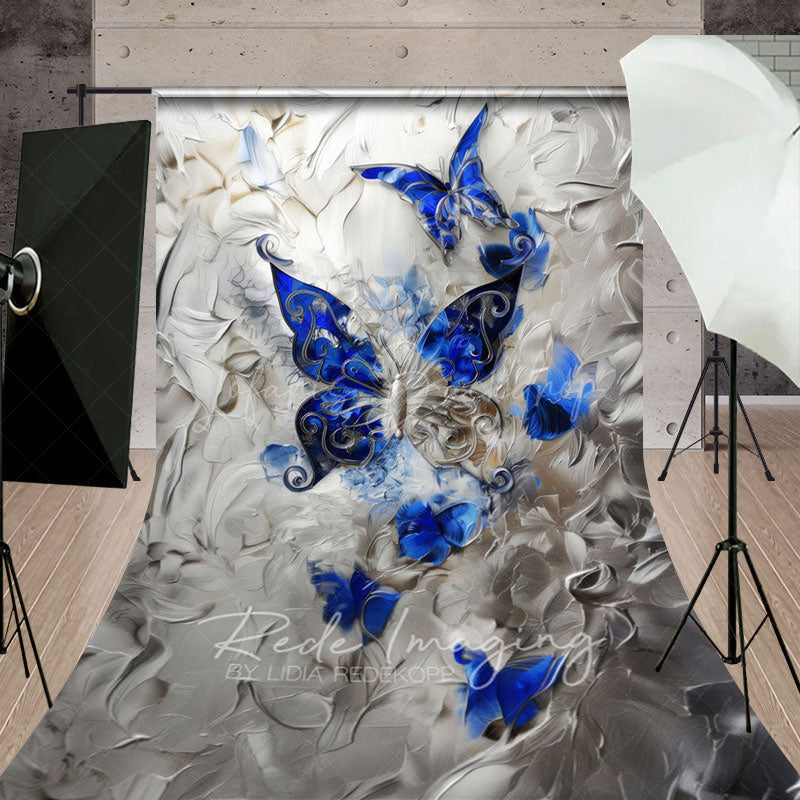 Lofaris Blue Silver Artistic Abstract Butterfly Sweep Backdrop
