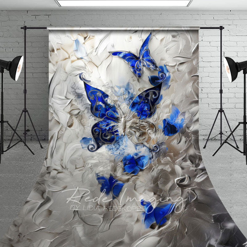 Lofaris Blue Silver Artistic Abstract Butterfly Sweep Backdrop