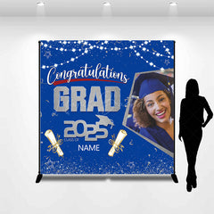 Lofaris Blue Silver Congrats Grad Custom Photo Name Backdrop