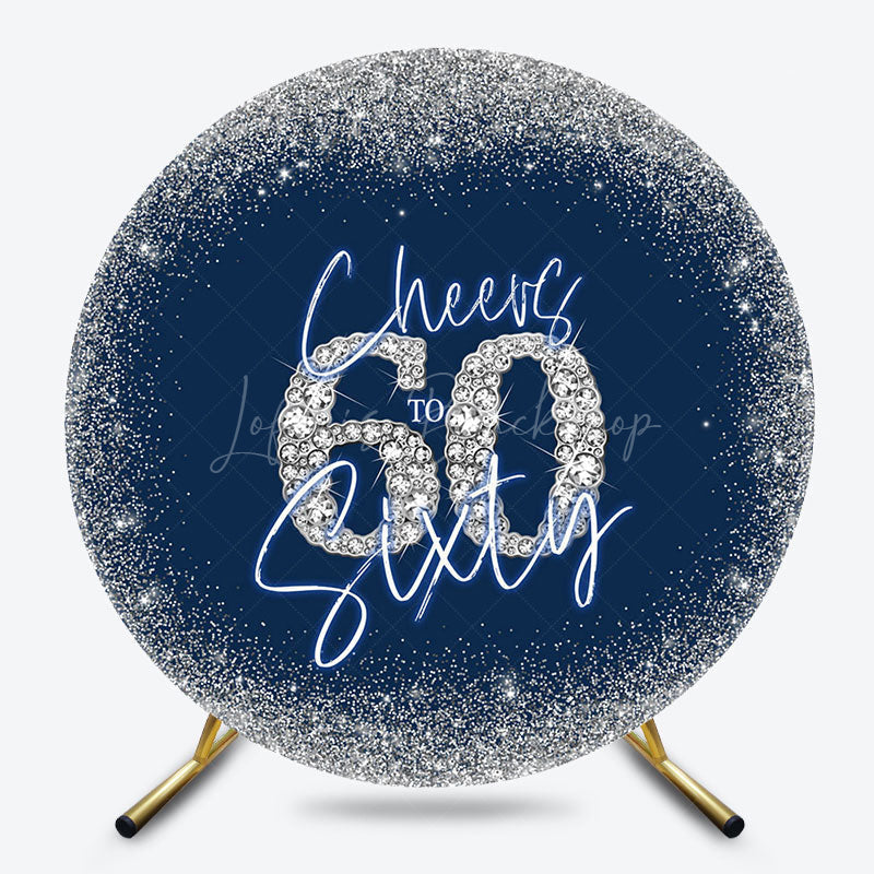Lofaris Blue Silver Glitter Cheers To Sixty Round Backdrop