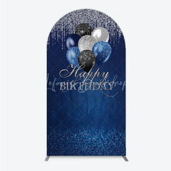 Lofaris Blue Silver Happy Birthday Arch Backdrop Balloon Glitter Rain Party Decor