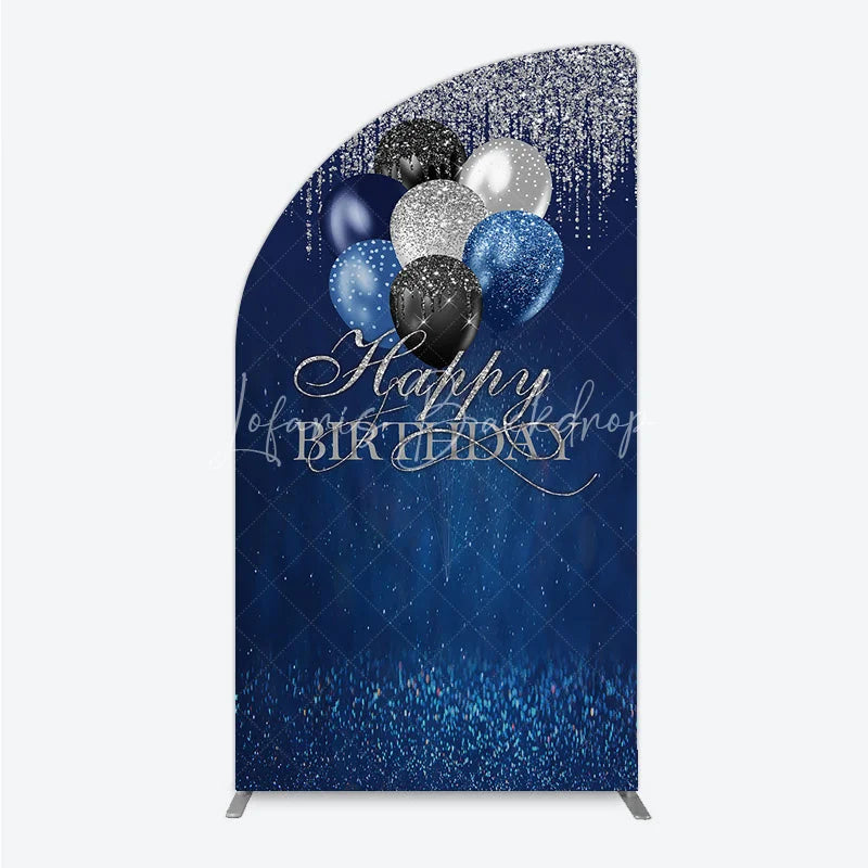 Lofaris Blue Silver Happy Birthday Half Moon Arch Backdrop Balloon Glitter Rain Party Decor