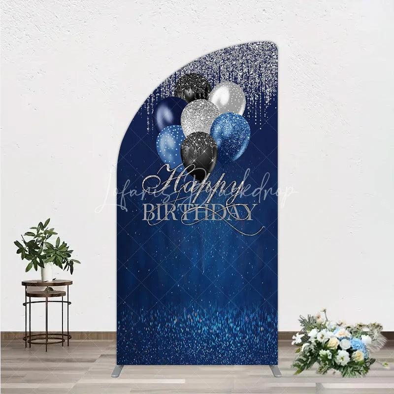Lofaris Blue Silver Happy Birthday Half Moon Arch Backdrop Balloon Glitter Rain Party Decor