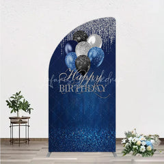 Lofaris Blue Silver Happy Birthday Half Moon Arch Backdrop Balloon Glitter Rain Party Decor