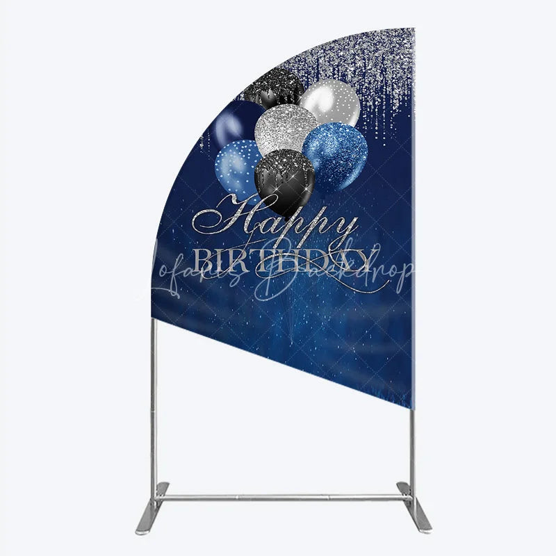 Lofaris Blue Silver Happy Birthday Half Moon Arch Backdrop Balloon Glitter Rain Party Decor