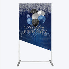 Lofaris Blue Silver Happy Birthday Rectangle Backdrop Balloon Glitter Rain Party Decor