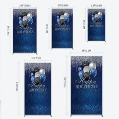 Lofaris Blue Silver Happy Birthday Rectangle Backdrop Balloon Glitter Rain Party Decor