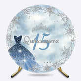 Lofaris Blue Silver Snowflake Quinceanera 15 Round Backdrop