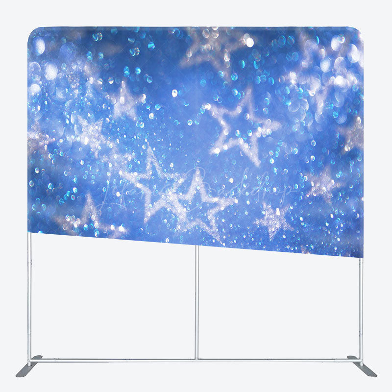 Lofaris Blue Silver Stars Glitter Party Pillow Case Backdrop