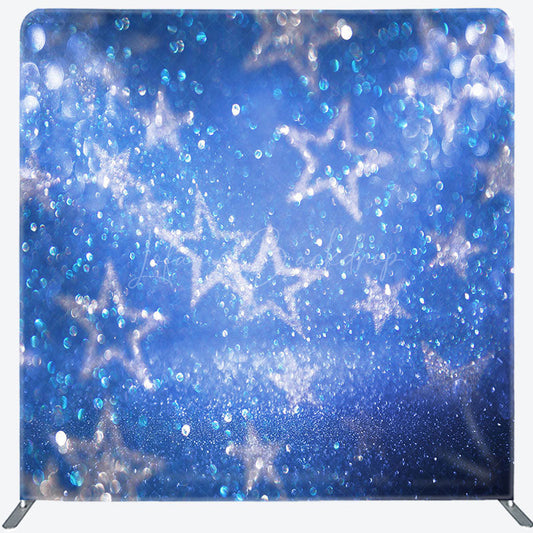 Lofaris Blue Silver Stars Glitter Party Pillow Case Backdrop