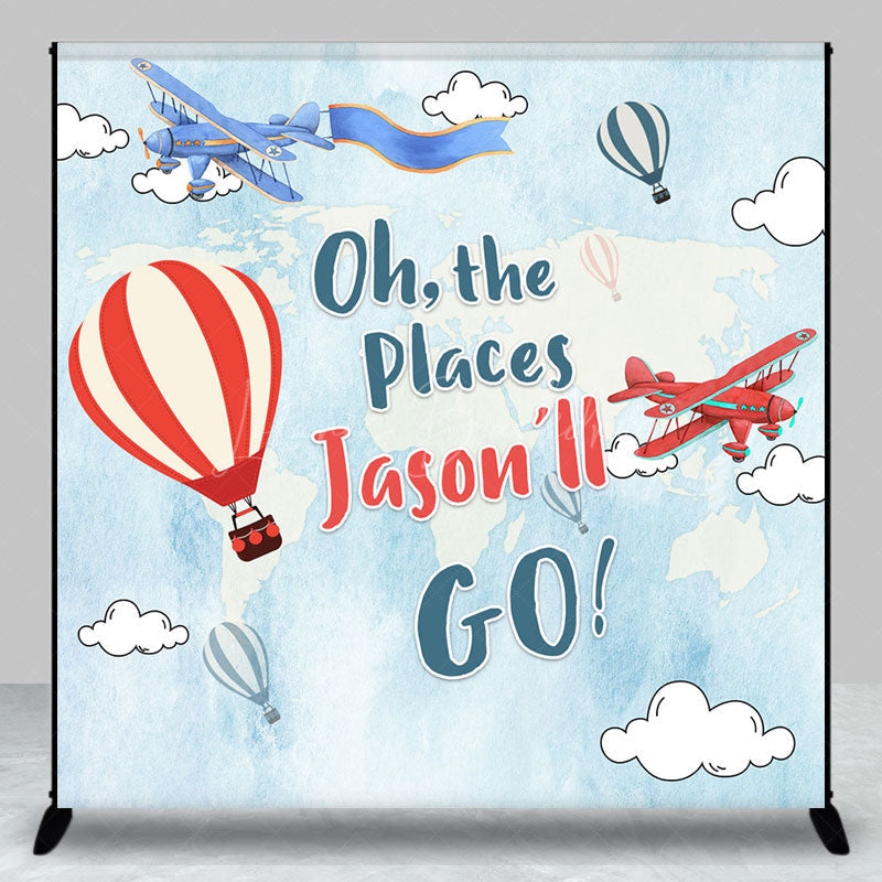 Lofaris Blue Sky Adventure Custom Name Birthday Backdrop