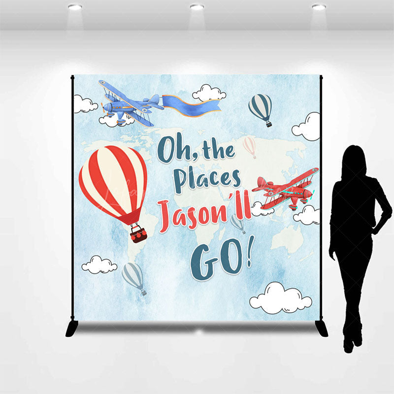 Lofaris Blue Sky Adventure Custom Name Birthday Backdrop