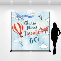 Lofaris Blue Sky Adventure Custom Name Birthday Backdrop