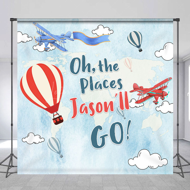 Lofaris Blue Sky Adventure Custom Name Birthday Backdrop