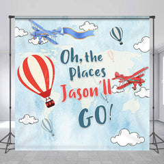 Lofaris Blue Sky Adventure Custom Name Birthday Backdrop