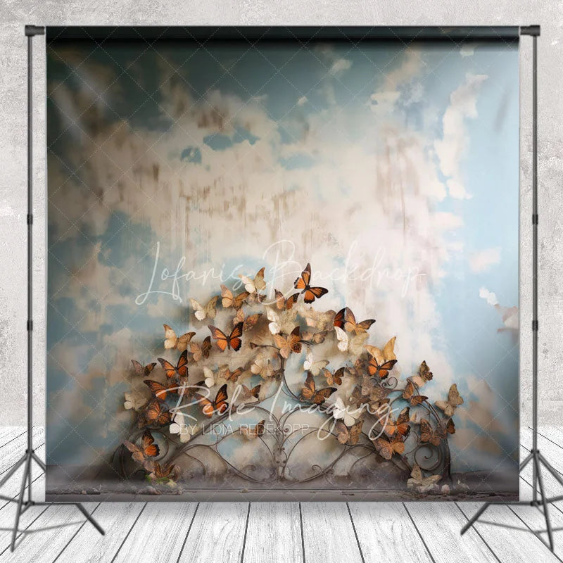 Lofaris Blue Sky and Butterfly Headboard Backdrop Monarch Garden Photography Background