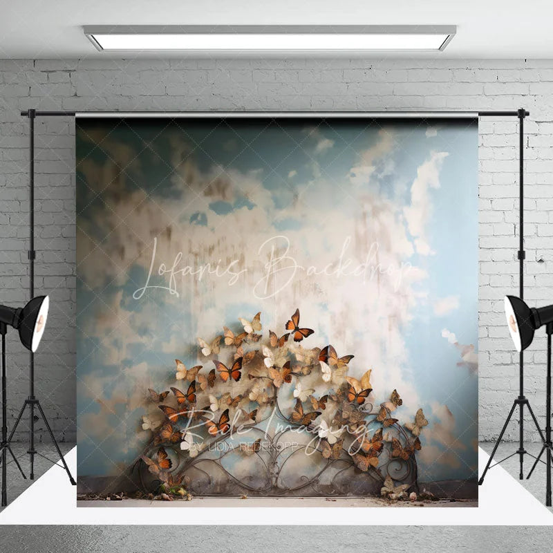 Lofaris Blue Sky and Butterfly Headboard Backdrop Monarch Garden Photography Background