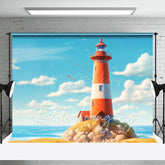 Lofaris Blue Sky Beach Reef Lighthouse Summer Photo Backdrop