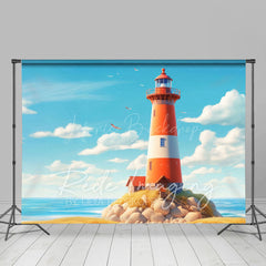 Lofaris Blue Sky Beach Reef Lighthouse Summer Photo Backdrop