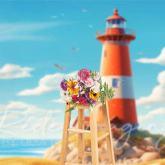 Lofaris Blue Sky Beach Reef Lighthouse Summer Photo Backdrop