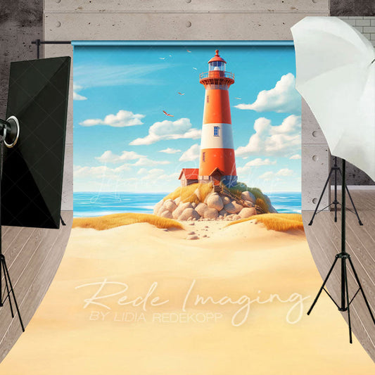 Lofaris Blue Sky Beach Reef Lighthouse Summer Sweep Backdrop