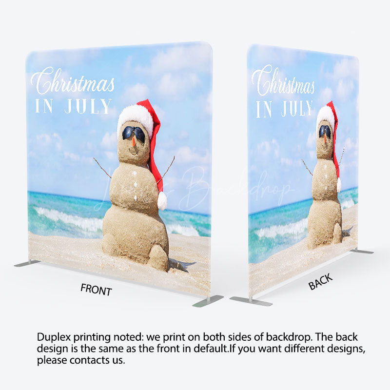 Lofaris Blue Sky Beach Xmas In July Tension Fabric Backdrop