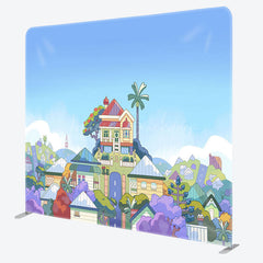 Lofaris Blue Sky Cartoon House Photo Square Tension Backdrop