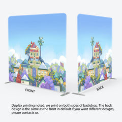 Lofaris Blue Sky Cartoon House Photo Square Tension Backdrop