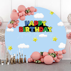 Lofaris Blue Sky Cloud Stars Round Happy Birthday Backdrop