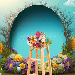 Lofaris Blue Sky Clouds Sunny Eggs Floral Easter Backdrop