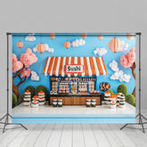 Lofaris Blue Sky Clouds Trees Sushi Store Cake Smash Backdrop