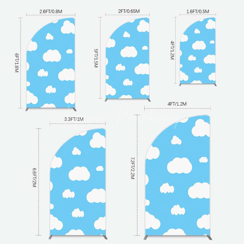 Lofaris Blue Sky Cloudy Kids Birthday Party Half Moon Arch Backdrop
