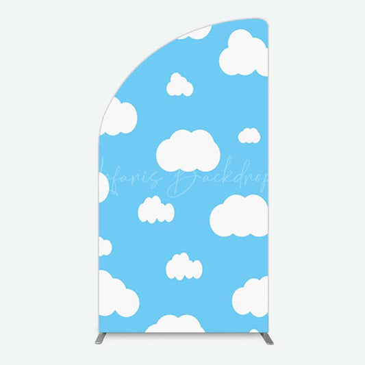 Lofaris Blue Sky Cloudy Kids Birthday Party Half Moon Arch Backdrop