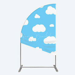 Lofaris Blue Sky Cloudy Kids Birthday Party Half Moon Arch Backdrop