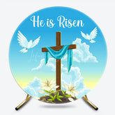 Lofaris Blue Sky Cross He Is Risen Round Easter Backdrop
